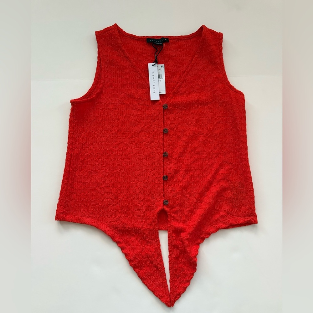 Sanctuary Coral Textured Sleeveless V Neck Button Front Top S NWT